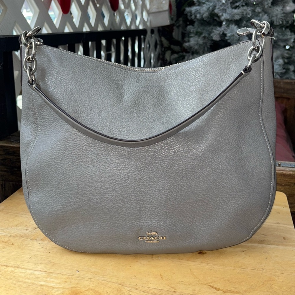 Coach Gray Pebbled Leather Hobo with Silver Hardware